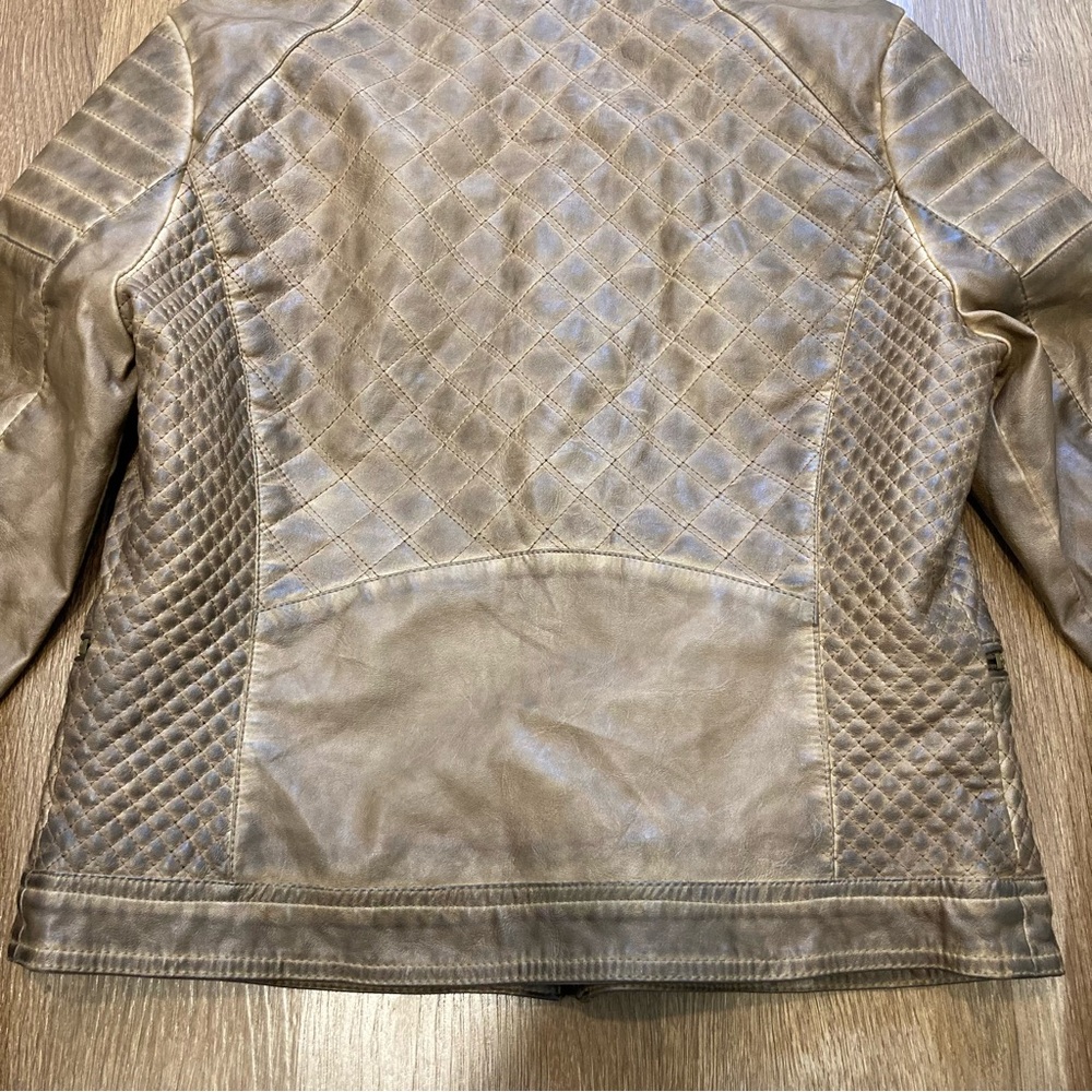 Jou Jou Women's Brown Quilted Faux Leather Moto Jacket Grunge Distressed Large - Picture 12 of 16